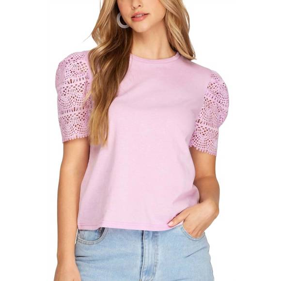 NEW SHE + SKY crochet sleeve top in lilac - Picture 1 of 3